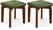 Buzleer Solid Wood Small Stool with Soft Cushion, 11" Wooden Step Stool for Adults and Kids, for Living Room Bedroom Entryways or as a Footrest