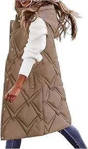 JMMSlmax Women's 2023 Autumn Reversible Vests Sleeveless Fleece Jacket Long Warm Winter Coat Outerwear Zip Hoodie Pockets, A5-Khaki, XX-Large, A5 Khaki, XX-Large