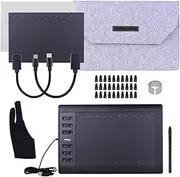 10x6 Inch Professional Graphics Drawing Tablet 12 Express Keys with 8192 L s -Free Stylus/30pcs Nibs/Pen Clip/2pcs OTG Cable/Copy Film/Hand Feeling Film/Protective Bag/Glove Support