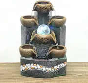 LWQCHW 26cm Tabletop Water Fountain with LED Spinning Ball, Cascading Bowls, and Stone Design for Indoor Zen Decoration