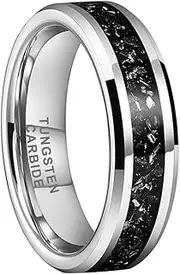 [TUTISS] 6mm 8mm Silver/Black Tungsten Rings for Men Women Genuine Titanium Shavings Inlay Promise Engagement Wedding Bands Beveled Edges Polished Shiny Comfort Fit