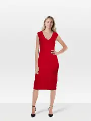 Red Cut Out Fitted Midi Dress