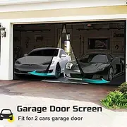 Garage Door Screen 488 x 213 cm / 16 x 7 ft for 2 Cars Heavy-Duty Fiberglass Mesh for Quick Entry Self Sealing Magnet Retractable