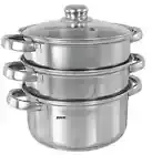 NEW INDUCTION STAINLESS STEEL THREE TIER STEAMER/ CASSEROLE DISH 18CM 20CM 24CM