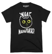 Unisex Adult Funny Cat Humor What Madafakas Graphic Design Black White T Shirt