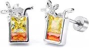 [OIDIMS] Cute Fruit Juice Stud Earrings Mini for Women Girls Small Crystal Sleeper Cartilage Flat Tragus Screw Back Studs Stainless Steel Barbell Piercing Body Jewelry Gift Best Friends Niece Graduation 20g,