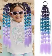 2 PACK Colorful Hair Extensions, POIUNA Upgrade 24" Long Braiding Hair Hair Extensions Braid Synthetic Fiber Hair for Women Girl Bubble braid (blue) (mixed purple blue)