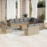 Patio Furniture Sets 13 Piece Garden Sofa Set with Cushions Beige Poly Rattan
