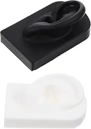 Gogogmee 1 Set Silicone Ear Model for Piercing Practice Realistic Fake Human Ear Display for Earrings Jewelry for Training and Teaching with Stand