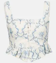 [Agua by Agua Bendita] Agua by Agua Bendita Eslabón Floritura printed linen crop top UK 6 blue