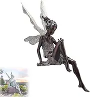 Resin Sitting Garden Fairy Statue with Wings, Seated Fairy Resin Statue, Angel Sculpture Realistic Figurine Decor, for Lawn/Yard, Beautiful Home Landscape Art, Garden Accent (Coffee)