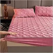 Velvet Fitted Sheet Twin King Full Queen Size Flannel Fitted Sheet Plush Soft Mattress Protector Cover Removable Mattress Dust Cover with 2 Pillowcase Soft Breathable Washable Bedding