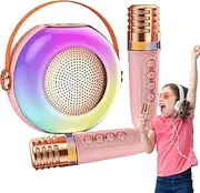 Karaoke Machine for Kids, Portable Speaker with Two Microphones, LED Lights, Music Player for Family Home Gathering, Sound Box for Adults and Kids