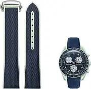 [LDDAL] Curved No Gap Rubber Band, FKM Rubber Strap Compatible with Omega X Swatch Moonswatch Speedmaster 20mm Watch, Swatch Omega Moonswatch Speedmaster Watch Replacement Band Folding Buckle Men Women