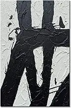 Hand Painted Black and White Abstract Wall Art, Black and White Paintings Vertica Texture Oil Paintings Contemporary Art Minimalist Home Decorations for Wall