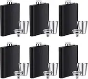 Elcoho 6 Sets 8 Ounce Stainless Steel Hip Flask Fluid-tight Flask Set with 6 Pieces Stainless Steel Shot Cups and Funnel