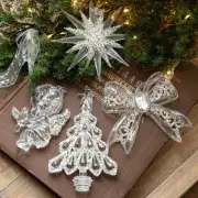Crystal Snowflake Bow Ornaments-Christmas Tree Hanging Pendant Party Decoration