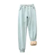 Nevenka Womens Warm Sweatpants Sherpa Lined Winter Athletic Jogger Pants-Bean Green