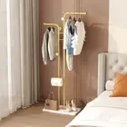 UNHO Double Pole Coat Rack Metal Clothes Hat Stand with 5 Hooks Bedroom Entryway