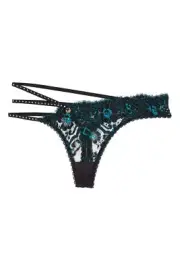 Agent Provocateur Harlo Black Teal Thong AP4 Large NWT $425