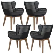 Stud Set of 4 Rope Outdoor Dining Chair with Solid Eucalyptus Timber Wood Frame