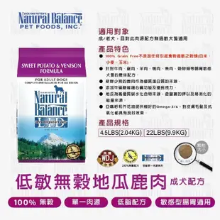 NB NB飼料 Natural Balance 低敏無穀 犬糧  素食 鹿肉 雞肉 鴨肉 地瓜 羊肉  低敏無穀