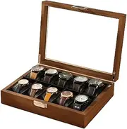 [Generic] Okam Watch Box for Men & Women - 10 Slot Luxurious Wooden Watch Case with Clear Glass Display, Removable Pillow, Watch Storage & Organizer - Ideal Mens Jewellery Box Gift - Watch Boxes