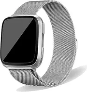 Cone Metal Band Compatible with Fitbit Versa 2 Bands, Stainless Steel Mesh Loop Adjustable Wristband Replacement Strap for Fitbit Versa 2/Fitbit Versa/Versa Lite Fitness Tracker（Large，Small）