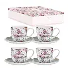 Elegant Chinoiserie White 4 Cups and Saucers Set Giftboxed