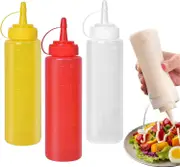 3 Pack Plastic Squeeze Bottles ,Sauce Bottles with Cap,Condiment Bottles Dispensers for Home & Restaurant Ketchup, Mustard, Mayo, Dressings, Olive Oil