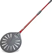 TKC 9" Perforated Pizza Peel - Professional Aluminum Turning Peel - Long Handle Metal Spatula for Indoor and Outdoor - Lightweight Non-Stick Turner - Ooni Oven Accessories RED