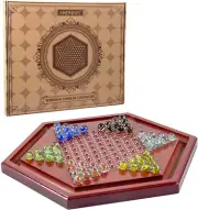 AMEROUS 13.6 Inches Wooden Chinese Checkers Board Game Set with 60 Colorful Glas