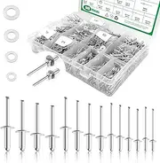 Yauhar 840Pcs 18 Sizes Pop Rivets Assortment Kit with Backup Washers, 3/32” 1/8” 5/32” 3/16” Aluminum Blind Rivets for RV, Trailer, Furniture, Electrical Appliances