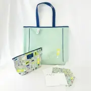 Clinique x Kate Spade 3Pc Set Green Shopping Tote Large Bag Makeup & Notecards