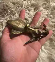 Vintage Brass Fish Shape Lock - Animal Figurative Brass Collectible Old Safety