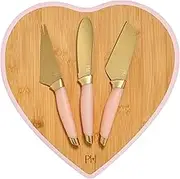 Paris Hilton - 4 Piece Stainless Steel and Bamboo Board and Cheese Knife Set - Includes Reversible Chopping Board, Silver