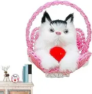 Cat in Basket Toy, Simulation Stuffed Cat Plush,Portable Realistic Cat Pet Animal Plush, Kitten in Woven Basket, Sleeping Cat in Basket Doll Toy for Cat Lovers