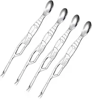 FONDOTIN 4pcs Stainless Steel Crab Fork Spoon Seafood Needle Crab Eating Tool Seafood Forks Spoons for Home Restaurant