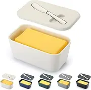 Butter Dish with Lid for Countertop and Refrigerator Door Shelf, ReaNea Plastic Butter Holder Tray Container with Butter Knife, Easy Scoop Dishwasher Safe
