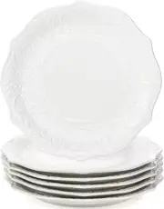 Set of 6 Salad Plate, 8 Inch Porcelain Dessert Serving Plates, Embossed Printin