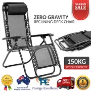 Zero Gravity Reclining Deck Lounge Sun Beach Chair Outdoor Folding Camping Black