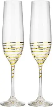 Crystalex Bohemia 6 Oz Viola Gold Spiral Flutes, Bohemian Champagne Clear
