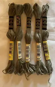 Five Skeins DMC #3022 Medium Brown Gray 6-Strand Embroidery Cotton NIP