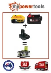 Battery Convertor Adapter to run Ryobi One+ Tools on Milwaukee M18 or Dewalt 18V