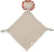 Hauck Cuddle N Play Baby Cuddle Blanket, Muslin Cotton Comfort Blanket, Boy Girl, Cuddly Toy and Comforter, Cuddly Toy, Washable at 60°C, 25 x 25 cm (Lion Beige)