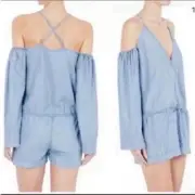 Sass & Bide Laugh Loud Embroidered Romper Size 2 Blue Women's New Long Sleeve