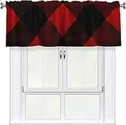 LHBWCVN Plaid Red and Black Valances for Windows, Rod Pocket Window Treatment Drapes Farmhouse Kitchen Curtains Short Blackout Window Curtains for Living Room Bedroom Decor 54x18 Inch