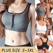 Women Padded Sports Bra Adjustable High Impact Support Zip Front Close Plus Size