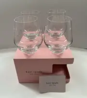 NEW Set of 4 Kate Spade Lenox Larabee Dot Stemless Wine Glasses 12 oz