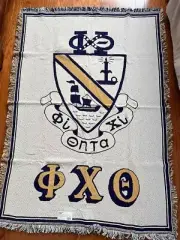 vintage Phi Chi Theta Sorority greek shield crest stadium Throw BLANKET NOS Rare